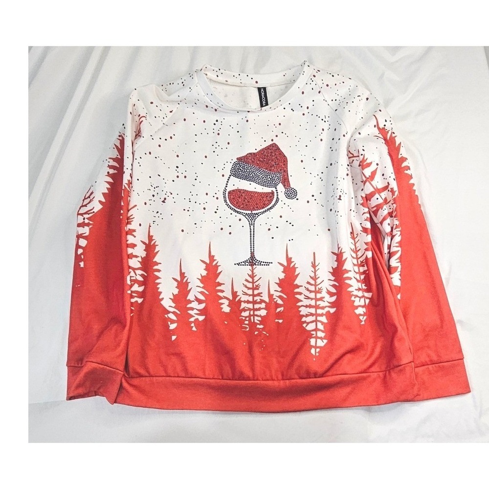 Noracora Womens Christmas Wine Glass Santa Hat Sweatshirt Red White Size M